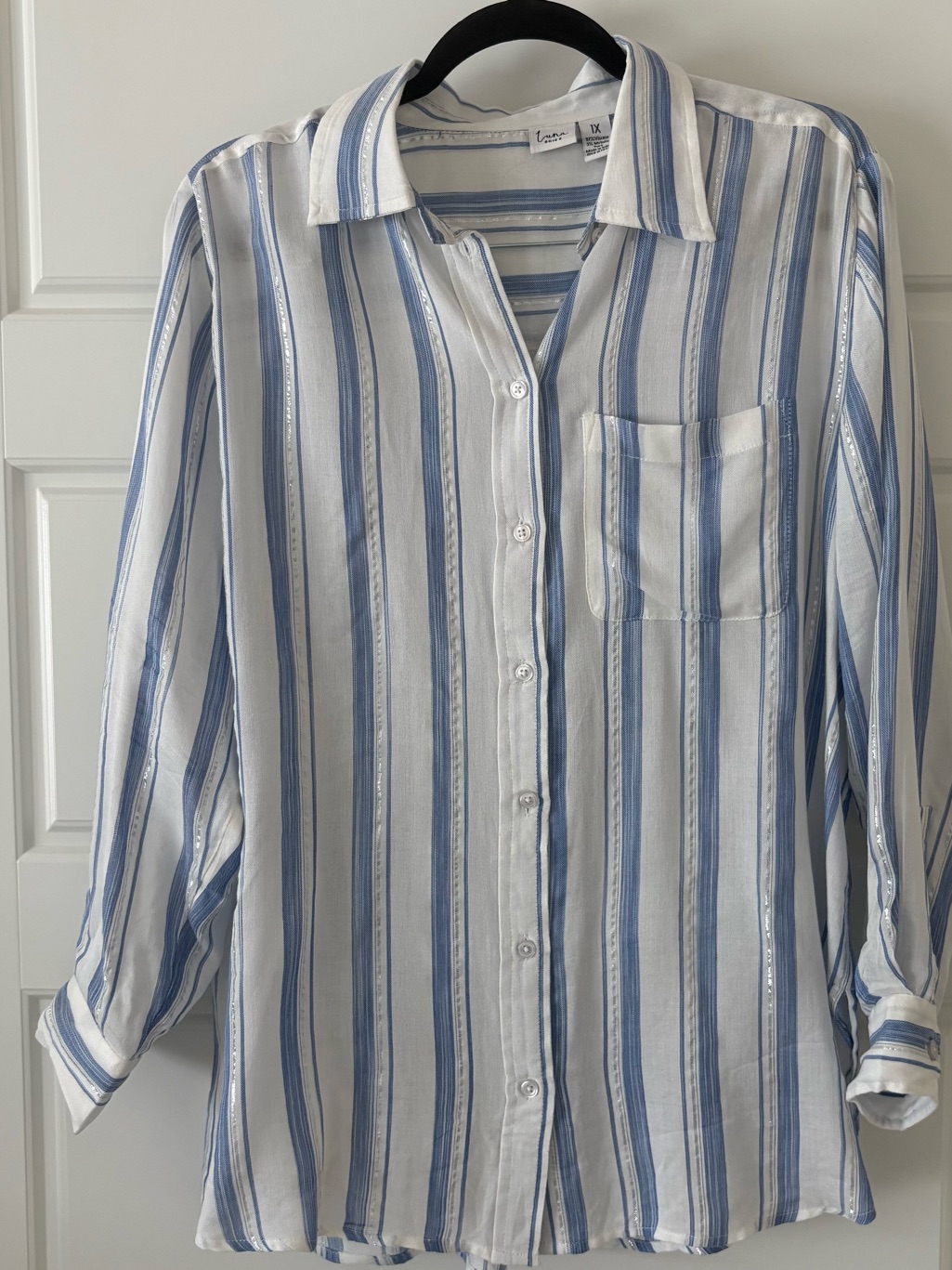 Light Blue & White Striped Button-Down Shirt - Women's